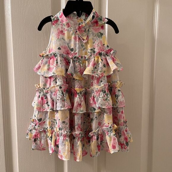 Janie and Jack The Peony Party Dress Ruffle Tiered Floral Girls Size 6-12 Months - Picture 1 of 11